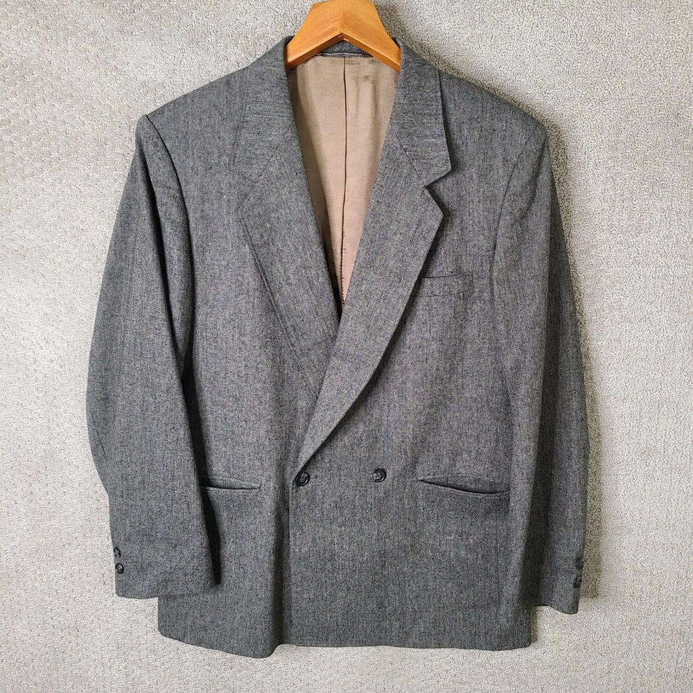 Vintage Futura Jacket Mens 44 Brown Tweed Blazer Double Breasted Wool Blend USA